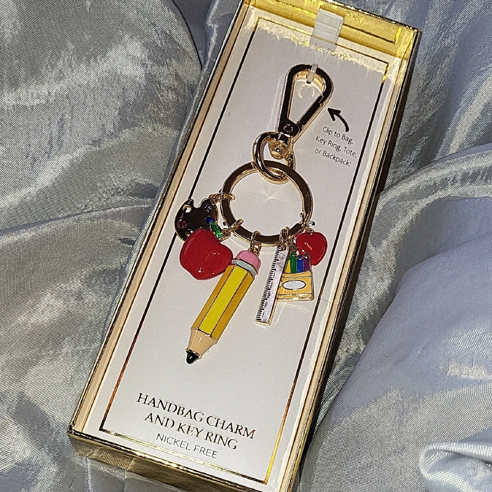 Teacher Key Ring w apple, crayons, pencil